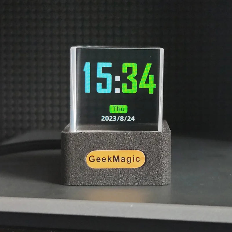 Geekmagic Giftv Crystal Cube Photo Display Holographic Desktop Smart Weather Station Digital Clock With Gif Animations Album