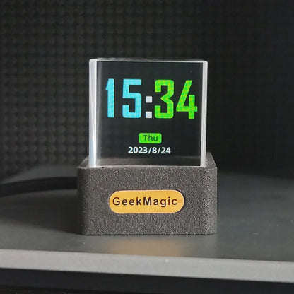 Geekmagic Giftv Crystal Cube Photo Display Holographic Desktop Smart Weather Station Digital Clock With Gif Animations Album