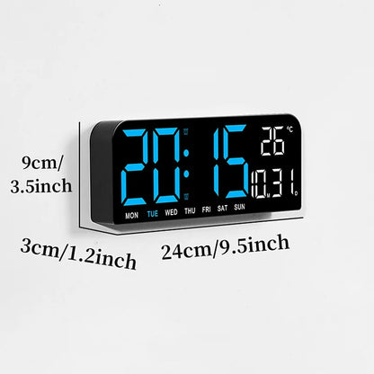USB-driven 9 tum stor digital väggklocka Temperatur Datum Vecka Timing Countdown Auto-Dimmer 2 Alarm 12/24 timmar LED-väckarklocka