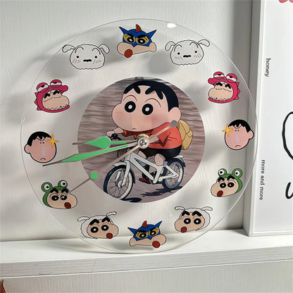 Kawaii Anime Crayon Shin-chan akrylové hodiny roztomilé kreativní jednoduché stolní přívěsky zdi závěsné hodiny dárky