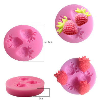 Three Holes Strawberry Fruit Silicone Mold Fondant Molds Sugar Craft Tools Chocolate Mould For Cakes Tools Bakeware
