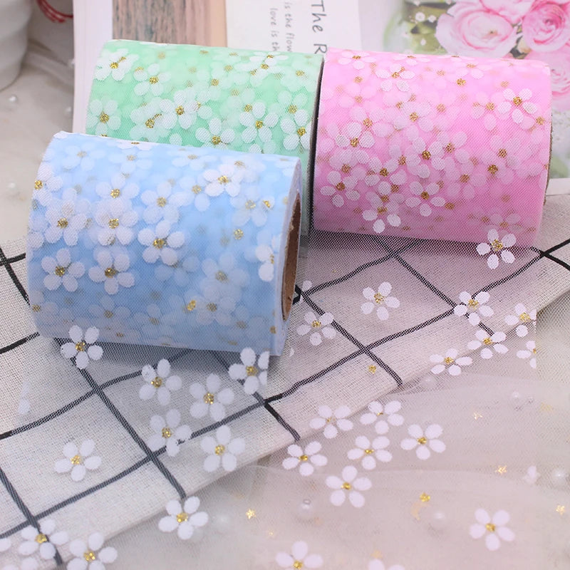 6 cm 5yards Floret tüll százszorszép szalag tekercs diy kézzel készített kézműves haj dísz sütés cseresznyevirágok nyomtatott hálószövetek