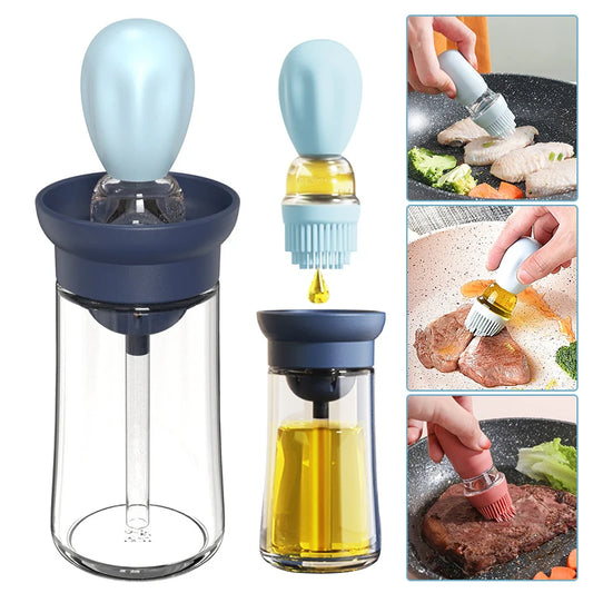 Bottiglia di olio da cucina portatile Controllo del pennello in silicone quantitativo con bottiglia spray per barbecue per distributore di olio da forno per cuocere barbecue