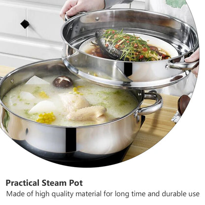 Pot Steamer Stainless Steel Steam Cooking Soup Cookware Steaming Food Stock Vegetable Set Layer Steamers Pots Stockpot Tier Lid