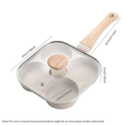With Cover Four Holes Frying Pan Non-stick Home Breakfast Maifan Stone Omelet Pan Non Stick Egg Pan Kitchen Egg Cooking Cookware