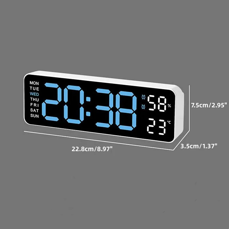 USB -driven stor digital väggklocka 9 tum Temperaturfuktighetsvecka Auto Dimmer bordsklocka Elektronisk LED -väckarklocka 12/24H