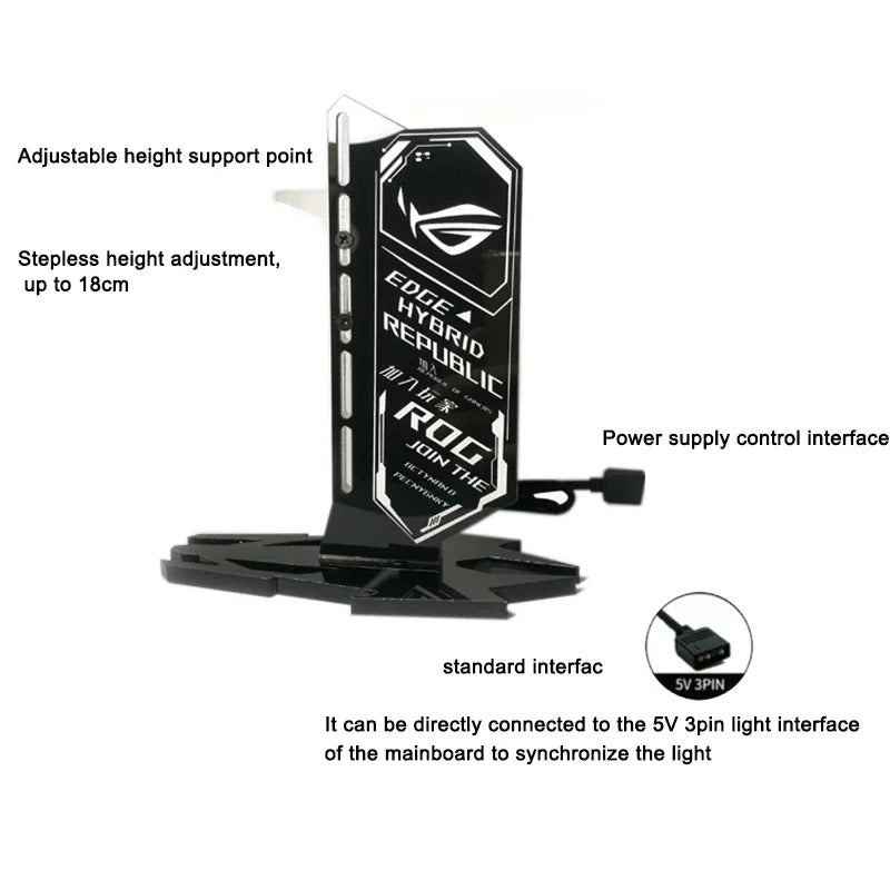 DIY grafická karta držák argb symfonie Rog GPU držák 5V 3pin Vertical VGA Support PC Cabinet Modding Water Cooler Aura Sync