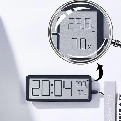 Digital Mauer Clock elektronesch Wand montéiert LCD discly Clownational Temperatur an Fiichtegkeethuelmung