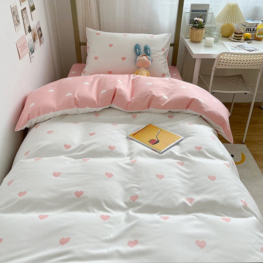 Student Dormitory Three-Piece Set Love Printed Quilt Cover Household Bed Sheet Set Skin-Friendly Soft Suitable for Sleeping Nake