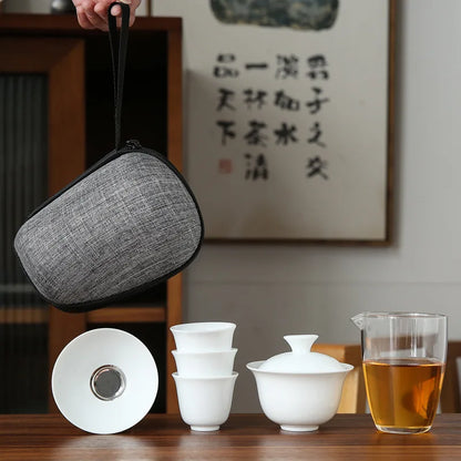 Porslinservice gaiwan tekoppar mugg av teceremoni tekanna kinesisk bärbar kung fu rese tepet keramik tekopp med filter