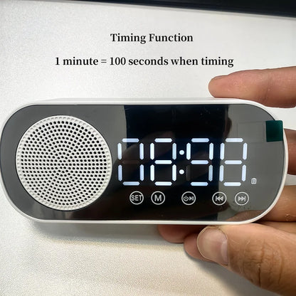 Mini lustro cyfrowe budzik Timer Timer ładowalny zegar bezprzewodowy 2 alarmy FM Radio Wireless Greleger subwoofer Desktop Clock
