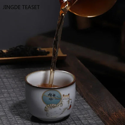 Retro ru cln keramikas tējas tējas kafijas tases ar rokām darināts tējas bļodas ķīniešu tējas komplekts aksesuāri Master Teacup dzērienu piederumi 100 ml
