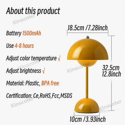 Kinscoter Nordic Retro Touch Flower Bud Table Lamp LED 3 Fargetemperatur Oppladbar 1500mAh Hjem Bedroom Bedside Night Light