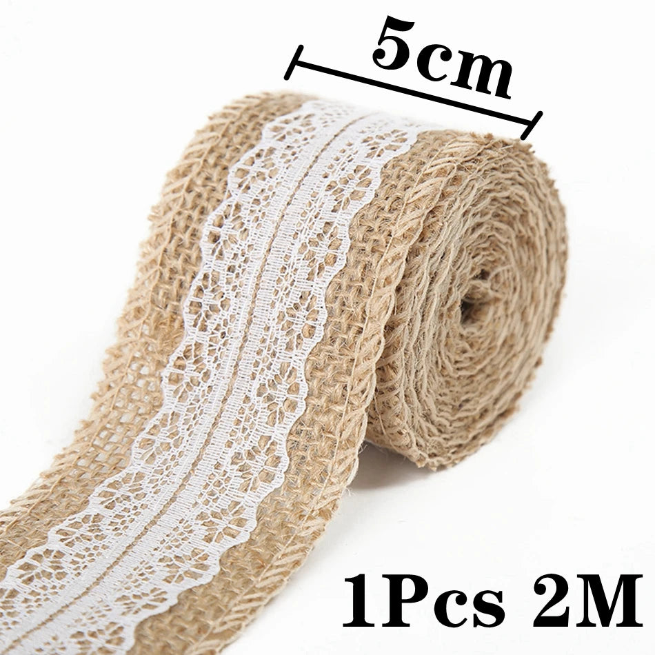2m/tekercs természetes vintage jute zsákvászon csipke szalag kézműves barkácsolás varrás jute szövet ajándékcsomagolás esküvői buli karácsonyi otthoni dekoráció