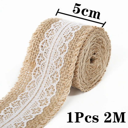 2m/tekercs természetes vintage jute zsákvászon csipke szalag kézműves barkácsolás varrás jute szövet ajándékcsomagolás esküvői buli karácsonyi otthoni dekoráció