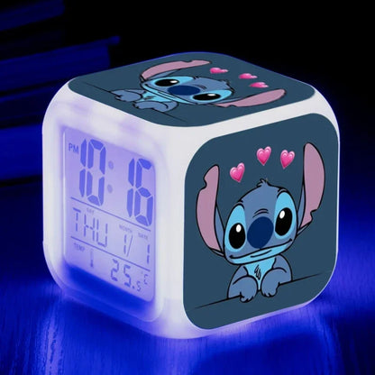 Stitch Disney Lilo&Stitch 7color Variable Alarm Clock Anime Cartoon Cute PVC Stitchs Figure Toy for Kids Birthday Family Gift