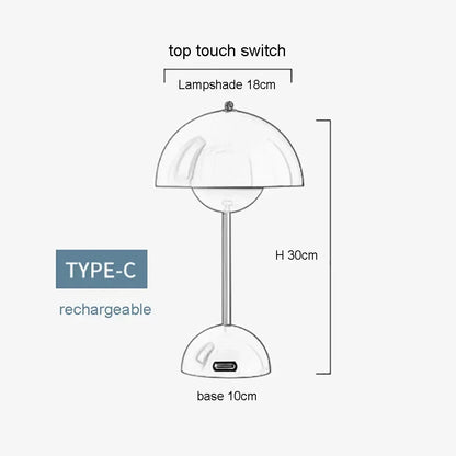 Nordic Led Table Lampe Champignrooss Luucht Typ-C Flugable Top Touch Schalter Luuchten Lights Ligner fir Schlofkummer