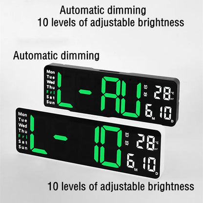 Grote digitale wandklok op afstand van de afstandsbediening Temp Date Week Display Timer Countdown Table Clock Wall gemonteerde dubbele alarmen LED-klokken