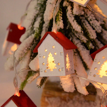 Коледна дървена къща LED струна светлина Xmas Tree Висящо орнамент 2024 Коледна украса за домашни деца Нова година Подарък Navidad