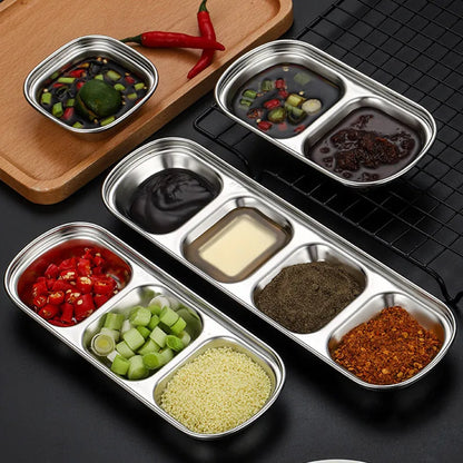 Korean Style Seasoning Dish Gold Silver Color Stainless Steel Barbecue Sauce Dish Plate Tableware BBQ Restaurant Kitchen Tool