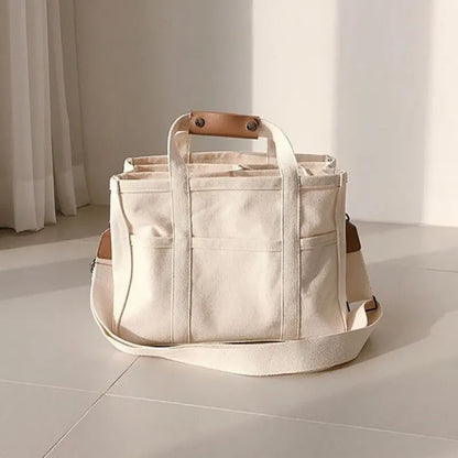 Women's Casual Canvas Handbag Multi-Pocket stor kapasitet totalpose justerbar skulder stropp casual skulder shopper bag hunn