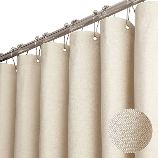 Linen Shower Curtain Luxury Bathroom Waterproof Thick Fabric Bath Curtains Bathtub Large Bathing Cover with Silver Metal Hooks