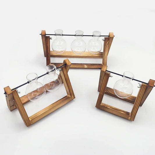 Bonsai Decor flower vase Plant Transparent Vase Wooden Frame vase decoratio Glass Tabletop Plant  flower shaped bowl