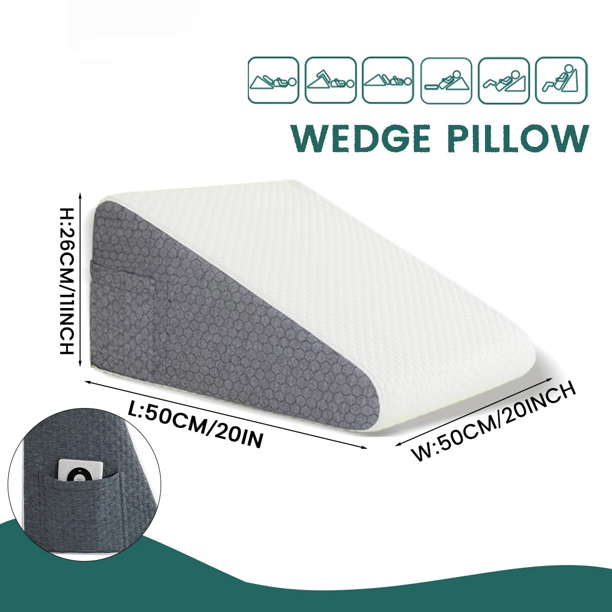 Cuscino a cuneo per letto a letto ， strato di aria memory foam per cuscino triangolare a gamba, gambe e dolori al ginocchio con copertura rimovibile