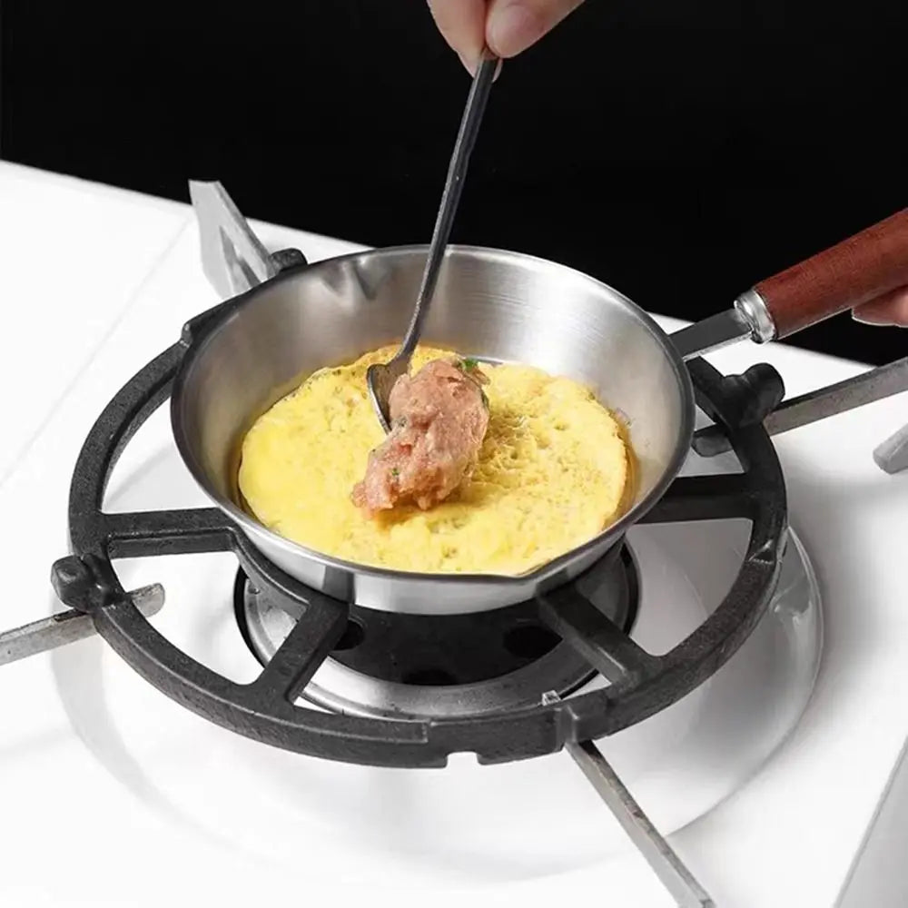 Oven Safe 304 Stainless Steel Frying Pan Wooden Handle Flat Bottom Open Skillet Nonstick 12/16cm Omelette Pan Kitchen Cookware