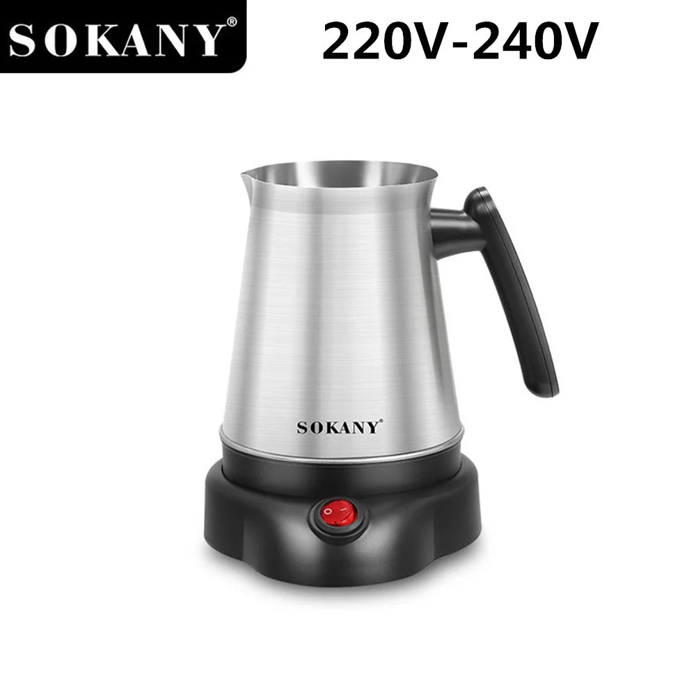 Tyrkisk græsk kaffe Moka Tea Pot Maker Machine 800ml Bærbar elektrisk kedel 6 kopper Rustfrit stål Kogende vand 220V EU 전기포트