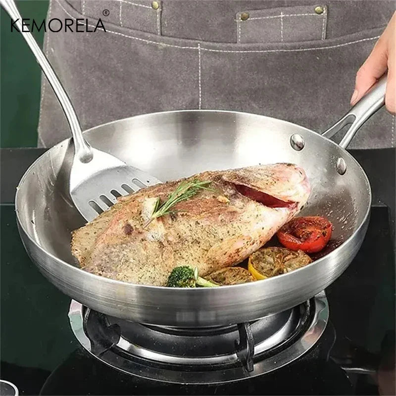 3PCS/Set 304 Stainless Steel Frying Pan NonStick Pan Fried Steak Pot Uncoated Kitchen Cookware For Gas Stove Induction Cooker