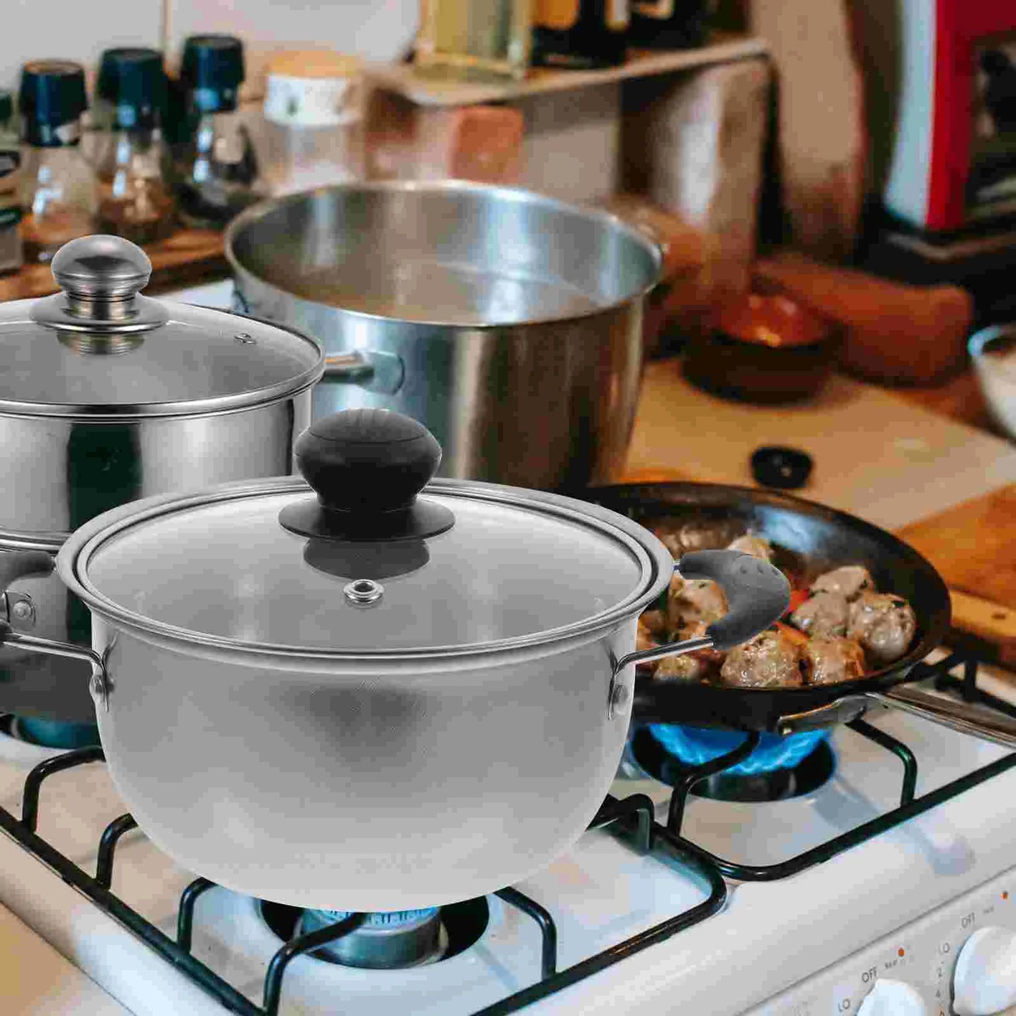 Potsuppe madlavning rustfrit stål bestand låg pan pasta køkken mælke kogegry gryde nudle gryderet nudler lagerpot kogende varm