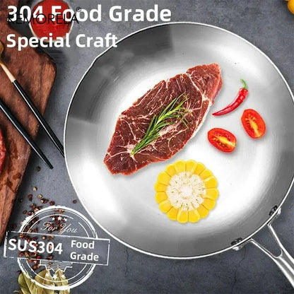 3PCS/Set 304 Stainless Steel Frying Pan NonStick Pan Fried Steak Pot Uncoated Kitchen Cookware For Gas Stove Induction Cooker