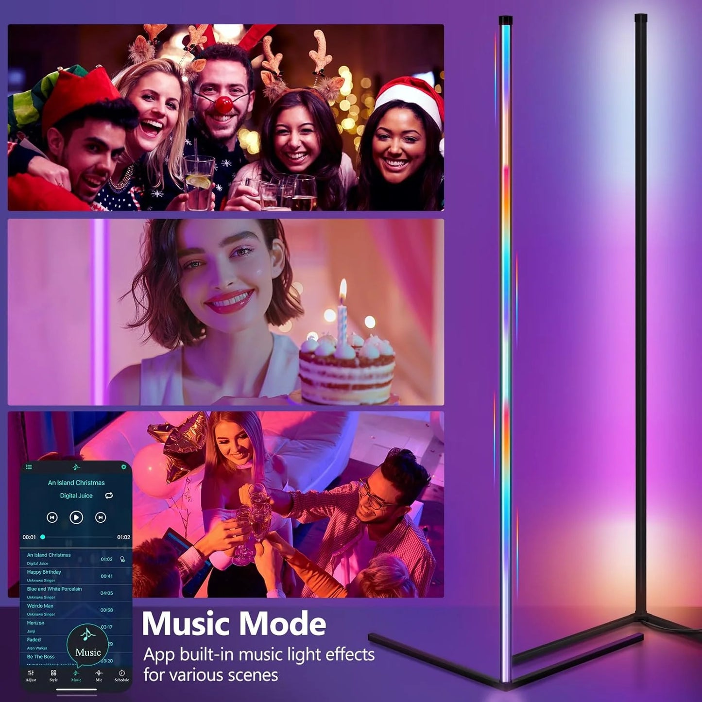 Smart RGB Dream Color Floor Lamp with Music Sync Modern 16 Millions Color Changing Standing Mood Light With App & Remote Control