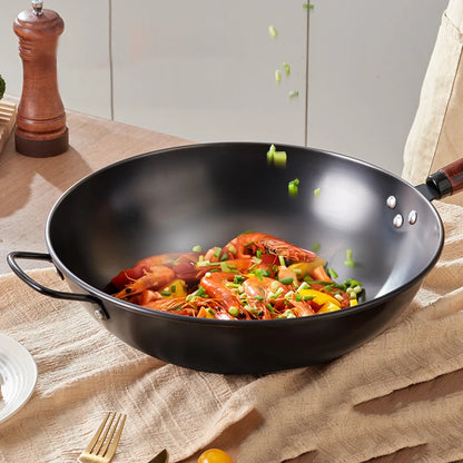 Gianxi 30 cm køkken Husholdningskogepotter Stir-Fry Træhåndtag Pegepan Frying Pan og OK Non-Stick Cookware To Kitchen