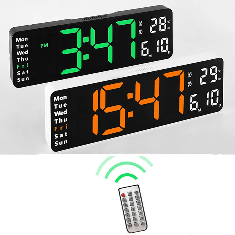 Grote digitale wandklok op afstand van de afstandsbediening Temp Date Week Display Timer Countdown Table Clock Wall gemonteerde dubbele alarmen LED-klokken