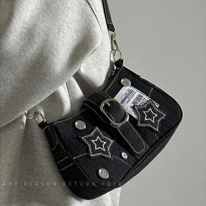 Y2k mode dames handtassen sterren patroon coole meisjes onderarm tas mode canvas vrouwelijke kleine schoudertassen ketting tote portemonnees