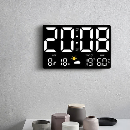 Högupplöst storskärm Väggklocka Temperatur och fuktighet Display Väderklocka Multifunktion Färg Digital Alarm Clock