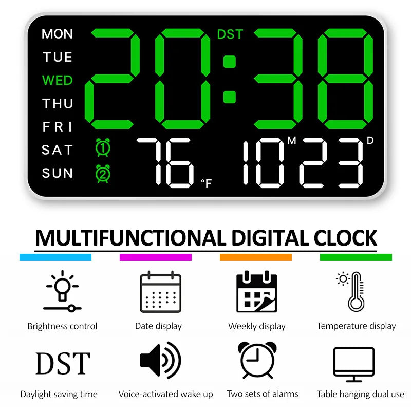 CONTROL VOCE CONTROL ALARM ALARM COMPLETĂ USB COMPLETĂ DIGITALĂ DIGITALĂ TEMP DATA DATA SĂPTĂMÂNĂ 12/24H DST Reglare a luminozității Cascade cu 2 alarme