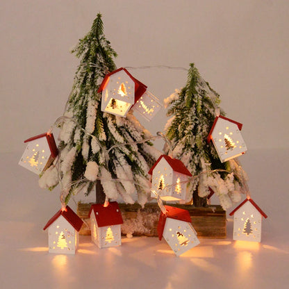 Коледна дървена къща LED струна светлина Xmas Tree Висящо орнамент 2024 Коледна украса за домашни деца Нова година Подарък Navidad