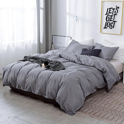 Brushed Fabric Duvet Cover Soft Cozy Comforter COver with Zipper Closure Grey/Black Bedding Duvet Cover with Pillowcase