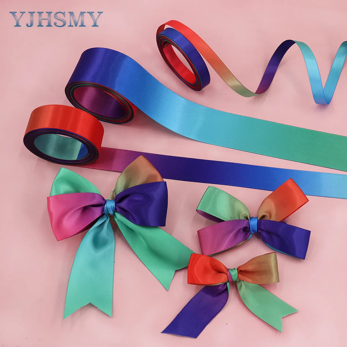 Rainbow Satin Ribbon Rainbow Farvet bånd til håndværk Gaveindpakning Pride fødselsdagsfest Dekoration DIY Rainbow Hair Bows - 5 Y