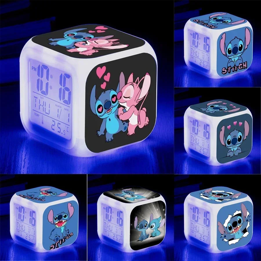 Stitch Disney Alarm Clocks Night Light Color Change 7 Led Anime Lilo&stitchs Stich Desk Home Decor Kids Cartoon Birthday Gift
