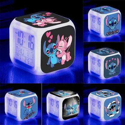 Stitch Disney Alarm Clocks Night Light Color Change 7 Led Anime Lilo&stitchs Stich Desk Home Decor Kids Cartoon Birthday Gift