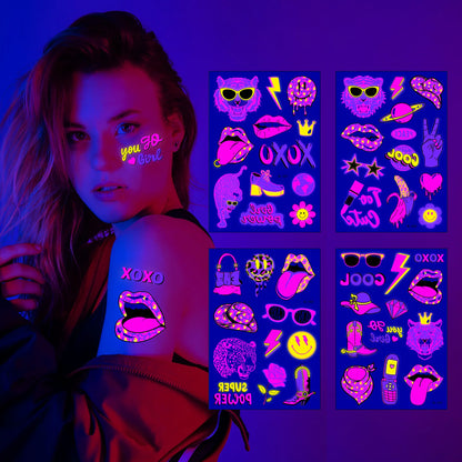Стикери за татуировки на Glow Party Флуоресцентни Хелоуин Лице Стикер за тяло Неон Парти консумативи Честит рожден ден 2023 Хелоуин парти декор