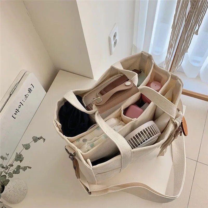 Women's Casual Canvas Handbag Multi-Pocket stor kapasitet totalpose justerbar skulder stropp casual skulder shopper bag hunn