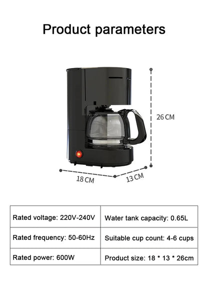 DMWD Electric Drip kafijas automāts 650ml Mājsaimniecības pusautomātiskais alus darīšanas tējas katls amerikāņu kafijas automāts espresso kafejnīcas izgatavotājs 220V