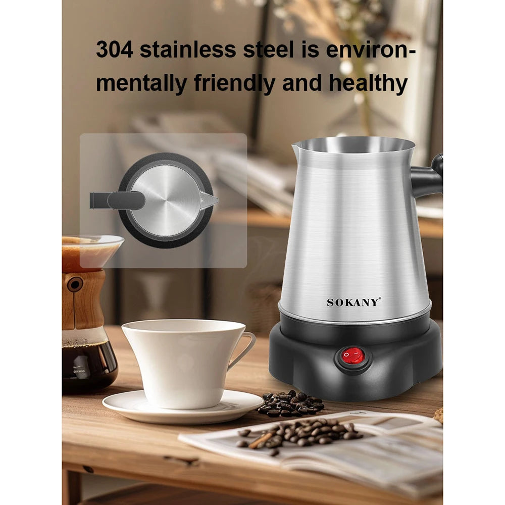 Tyrkisk græsk kaffe Moka Tea Pot Maker Machine 800ml Bærbar elektrisk kedel 6 kopper Rustfrit stål Kogende vand 220V EU 전기포트