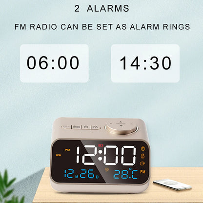 Mordern FM Radio LED budík pro probuzení postele. Kalendář digitálního stolu s hygrometrem teploměru teploty.