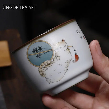 Retro ru cln keramikas tējas tējas kafijas tases ar rokām darināts tējas bļodas ķīniešu tējas komplekts aksesuāri Master Teacup dzērienu piederumi 100 ml
